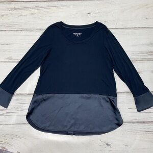 Soft Surroundings Top Tunic Black Satin Bell Sleeves Jersey Knit Size Small